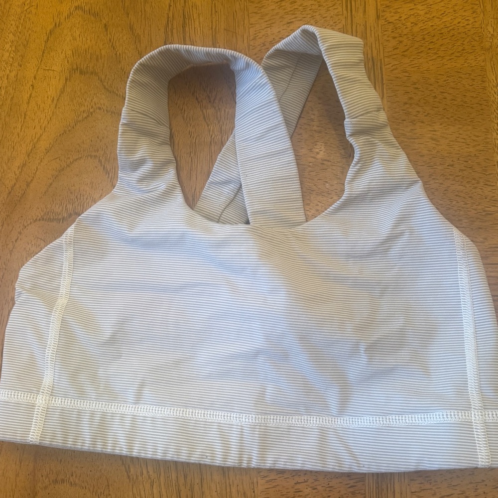 Lululemon Grey White Striped All Sport Bra Size 6